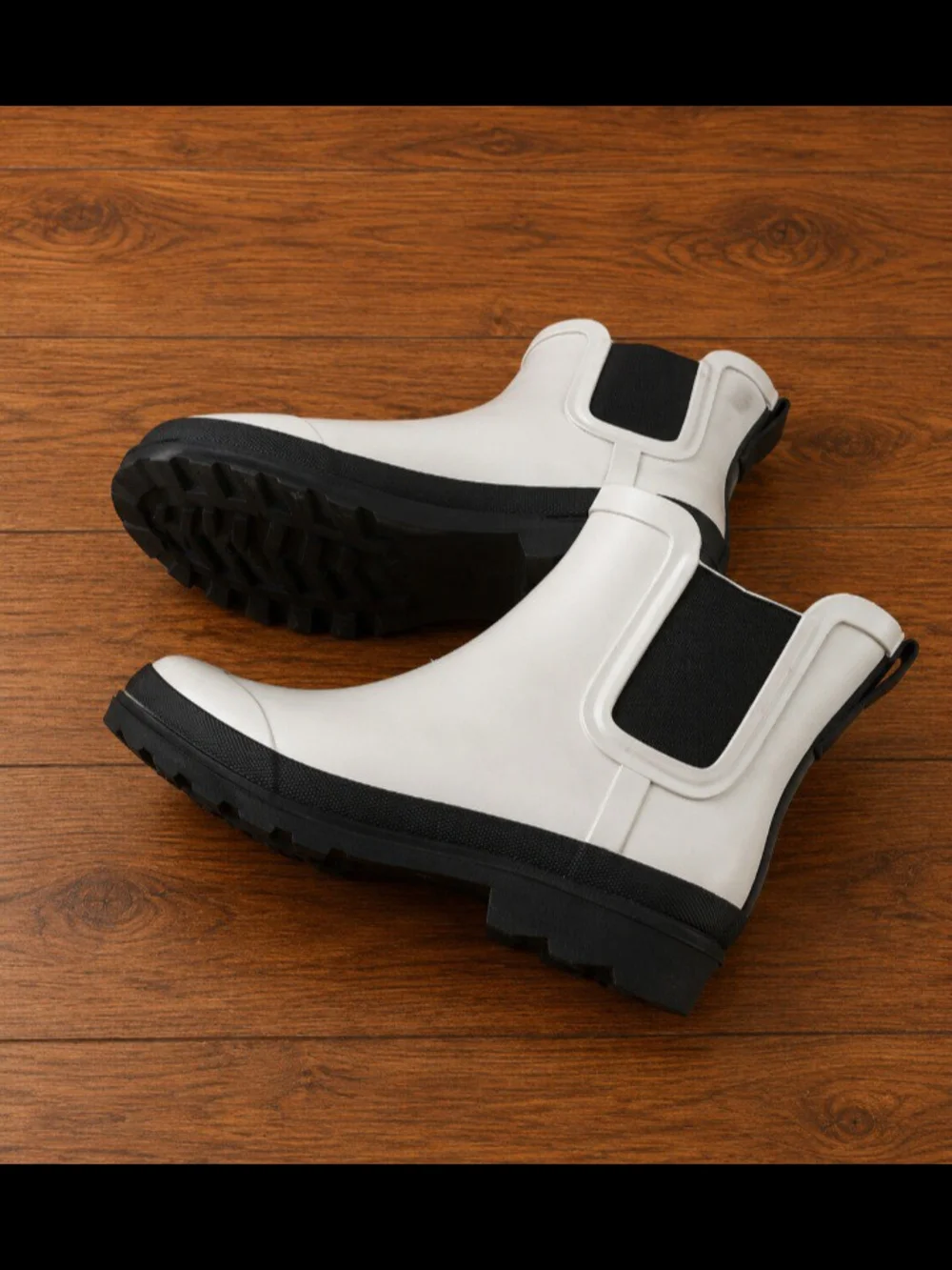 J. Crew White Chelsea-Style Rain Booties with Black Panels